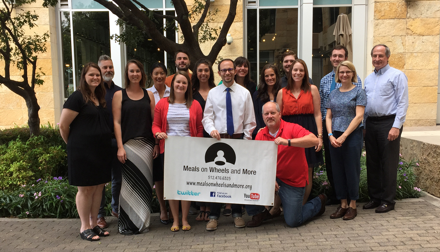Meals on Wheels Team (L-R): Amanda Martinez, Brandon Townsend, Natalie Cook, Rosalyn Rojmar, Jennifer Branham, Jordan Stone, Delaney Graves, Adam LaRue, Shelby Blessing, Kathy McPhail, Randy Twedt (kneeling), Michael Rahmatoulin (standing), Megan McCoy, Cameron Brown, Holly Sabiston and Jerry Segner. Not pictured: John Blair, Chad Garven, Jonathan Schwartz and Talmadge Smith. -
