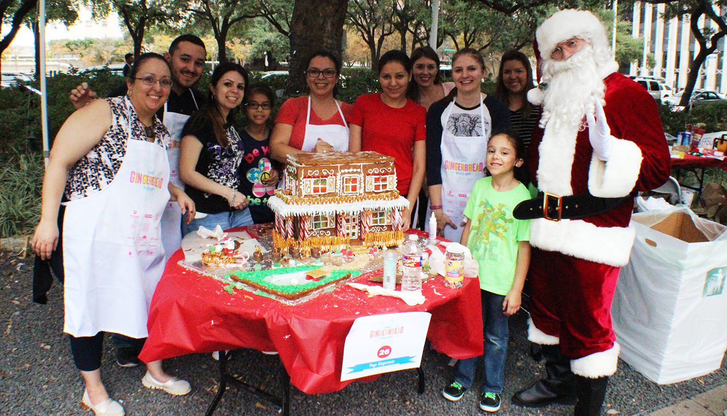 Page Gingerbread team (L-R): Laura Padilla, Edgar Carrizales, two Page supporters, Margarita de Monterossa, Christina Morales, another Page supporter, Dawn House, Alex Santana and Santa. -