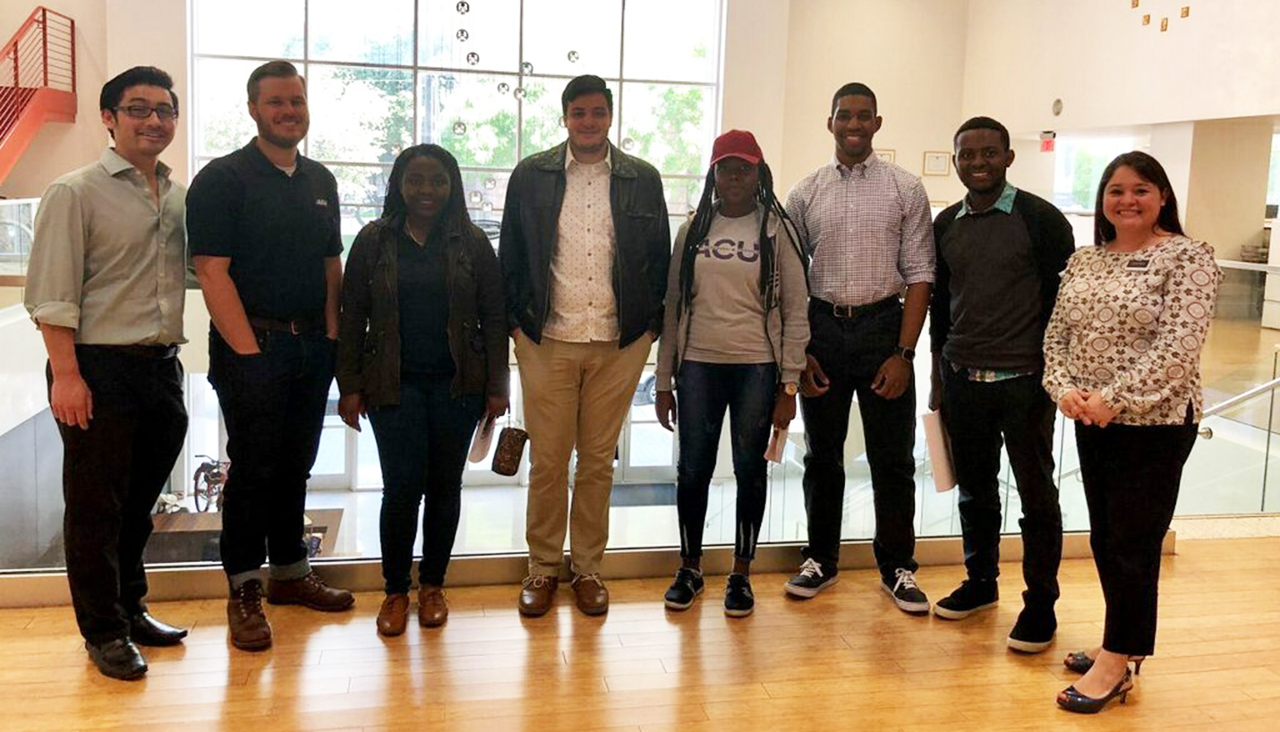Page Engineers Chris Luz, far left, and Jelani Rainey, third from the right, hosted engineering students from Abilene Christian University at the Page Dallas office. -
