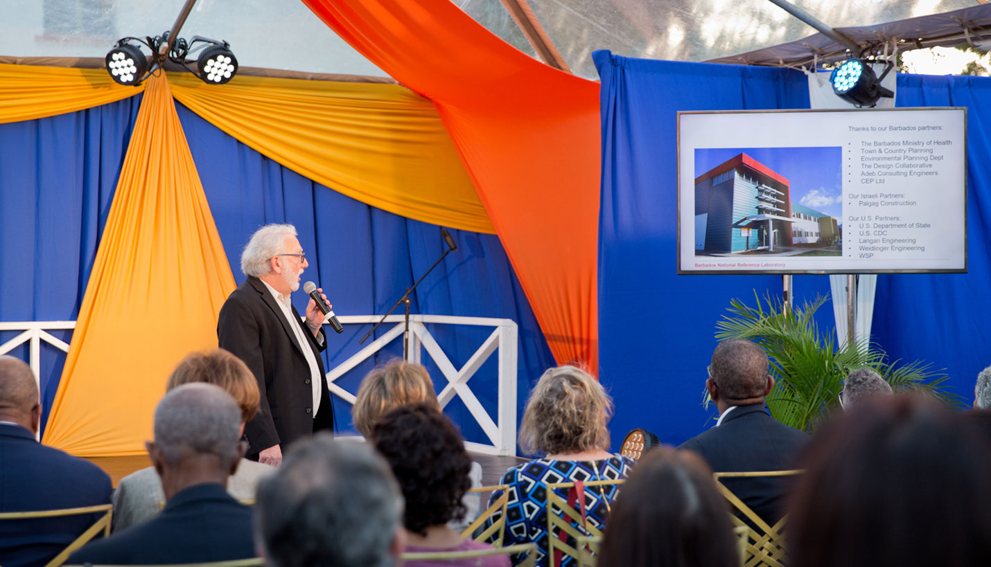 Page architect Lou Krupnick who worked with Page/SST lab designers Malena Aquino and Chris Cowansage gave a presentation on the design of the Barbados National Medical Reference Laboratory. - Jacob Krupnick, Wild Combination Photography