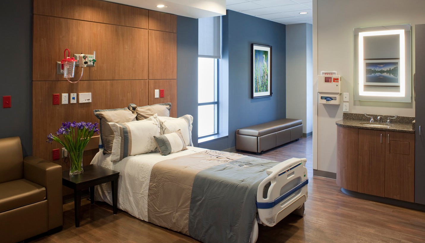 Patient room at Baylor Medical Center Uptown -Dallas designed by Page. -