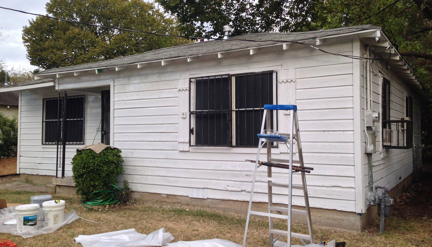 Priming and preparation for new paint is complete on the selected Hearts and Hammers home -