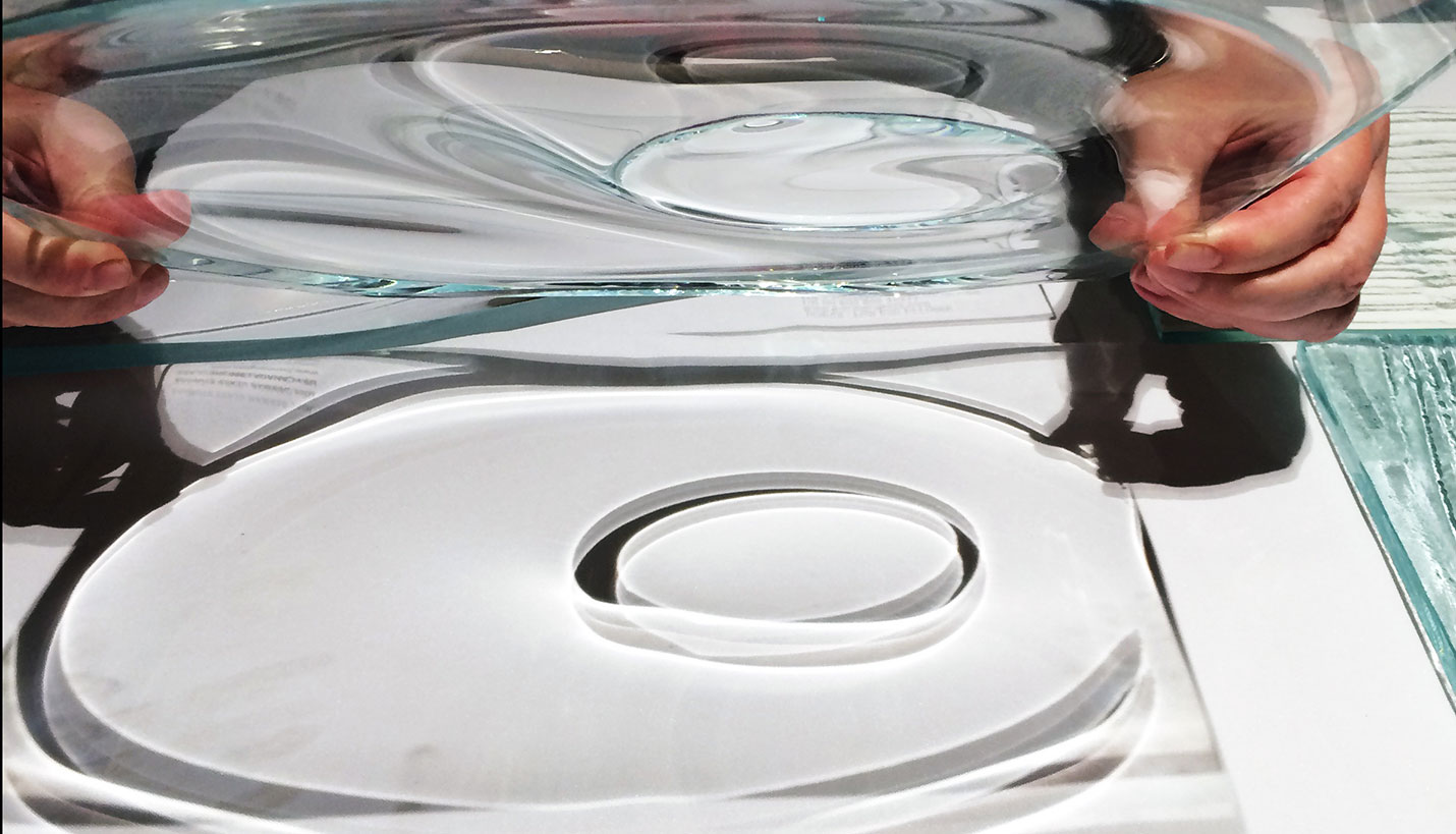 Joel Berman’s beautifully crafted kiln glass creates shadow and light interplay. -