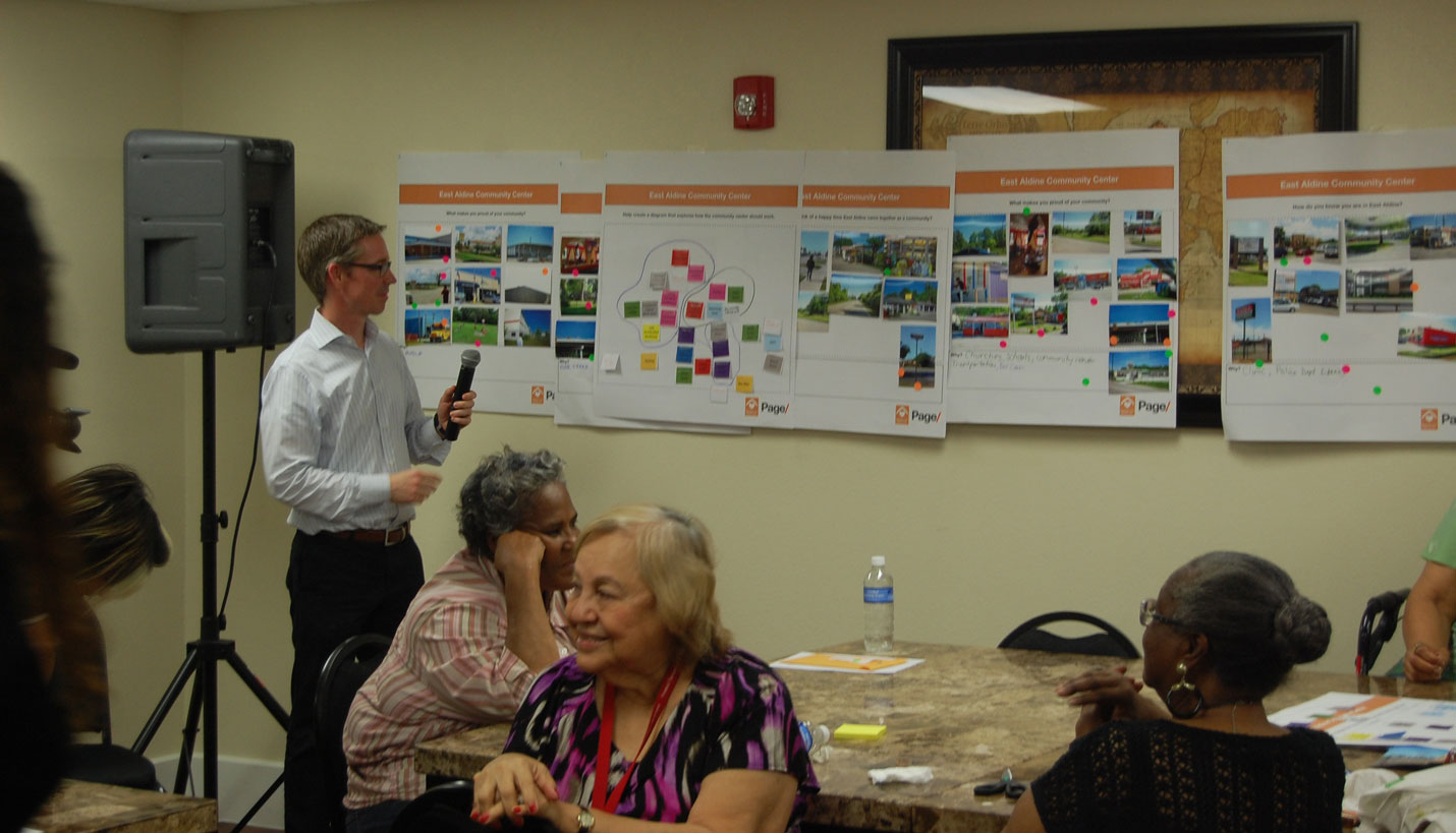 Principal David Quenemoen attends community meeting for East Aldine to gain feedback. -
