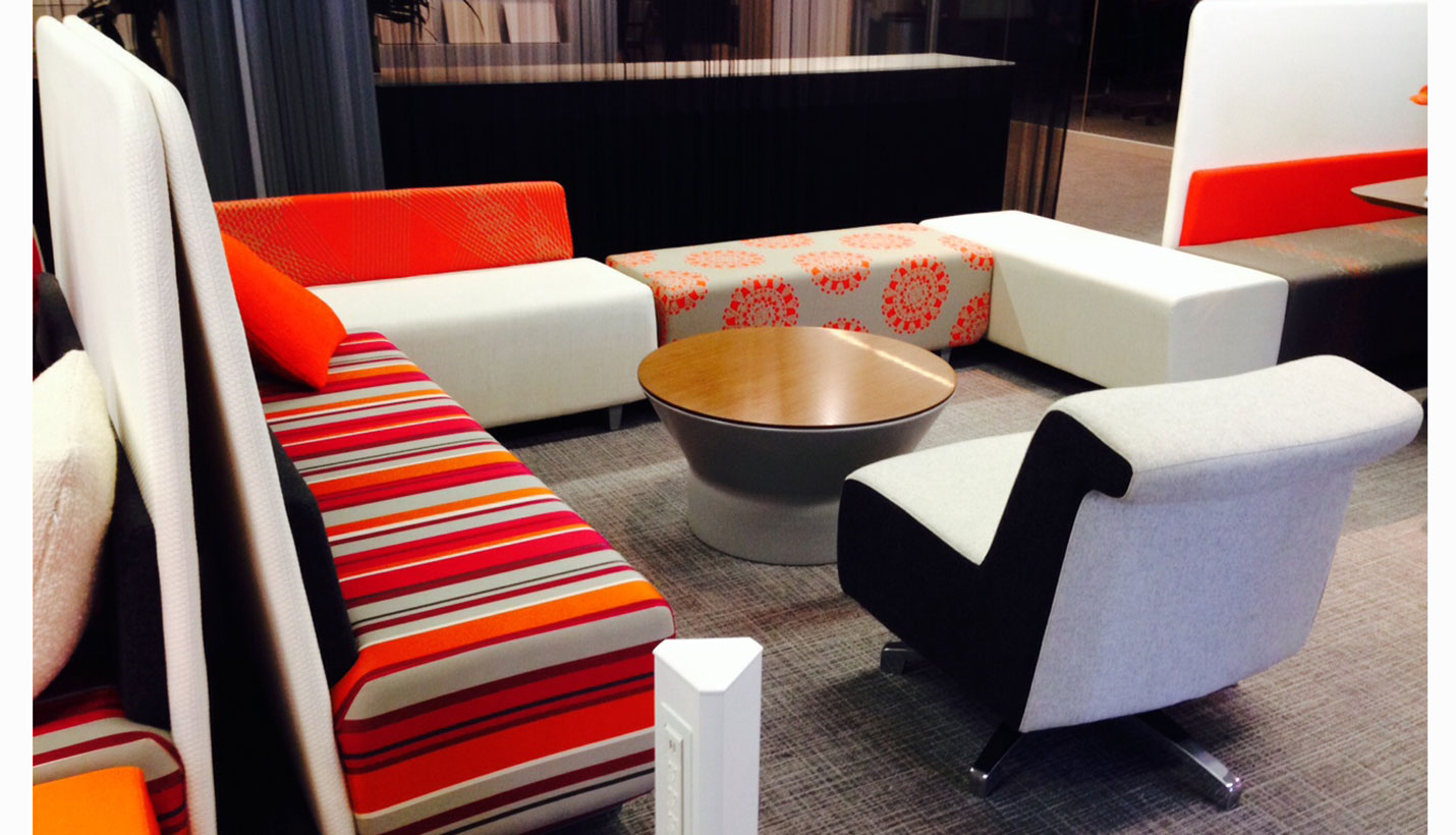 Furnishings and fabrics at the Allsteel showroom. -