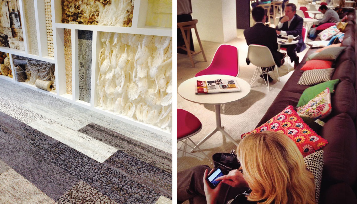 Inspirational furniture, flooring and fabrics on display at left, Interface and at right, Herman Miller. -