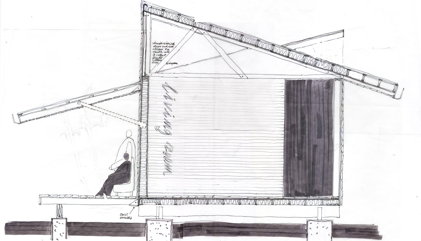 Rural Studio architectural rendering of Rose Lee Turner's house as seen from the side. - Courtesy of Auburn University Rural Studio