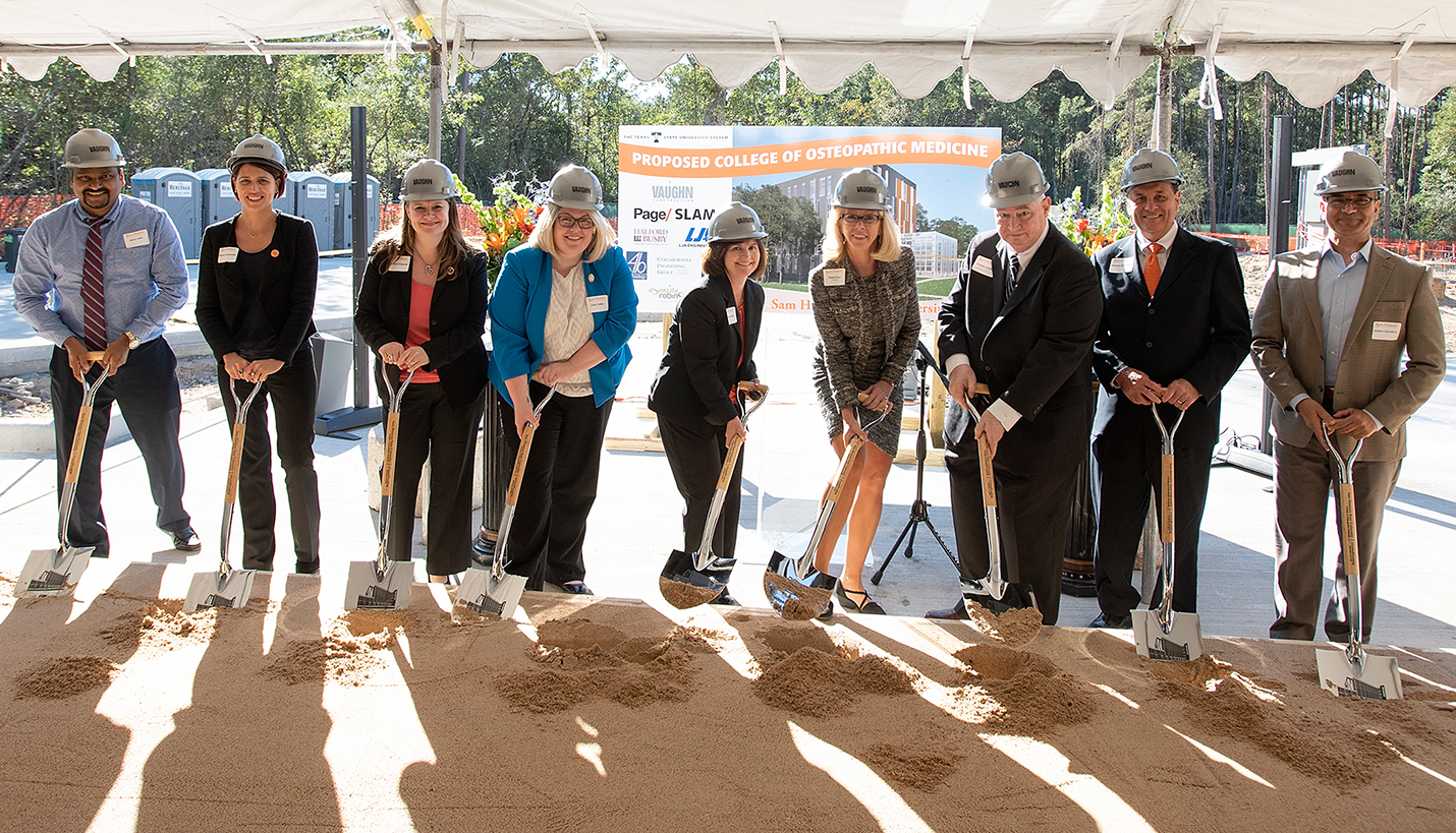 Proud Sam Houston State University College of Osteopathic Medicine employees break ground on their new school. - © Brian Blalock, Photographer, Sam Houston State University