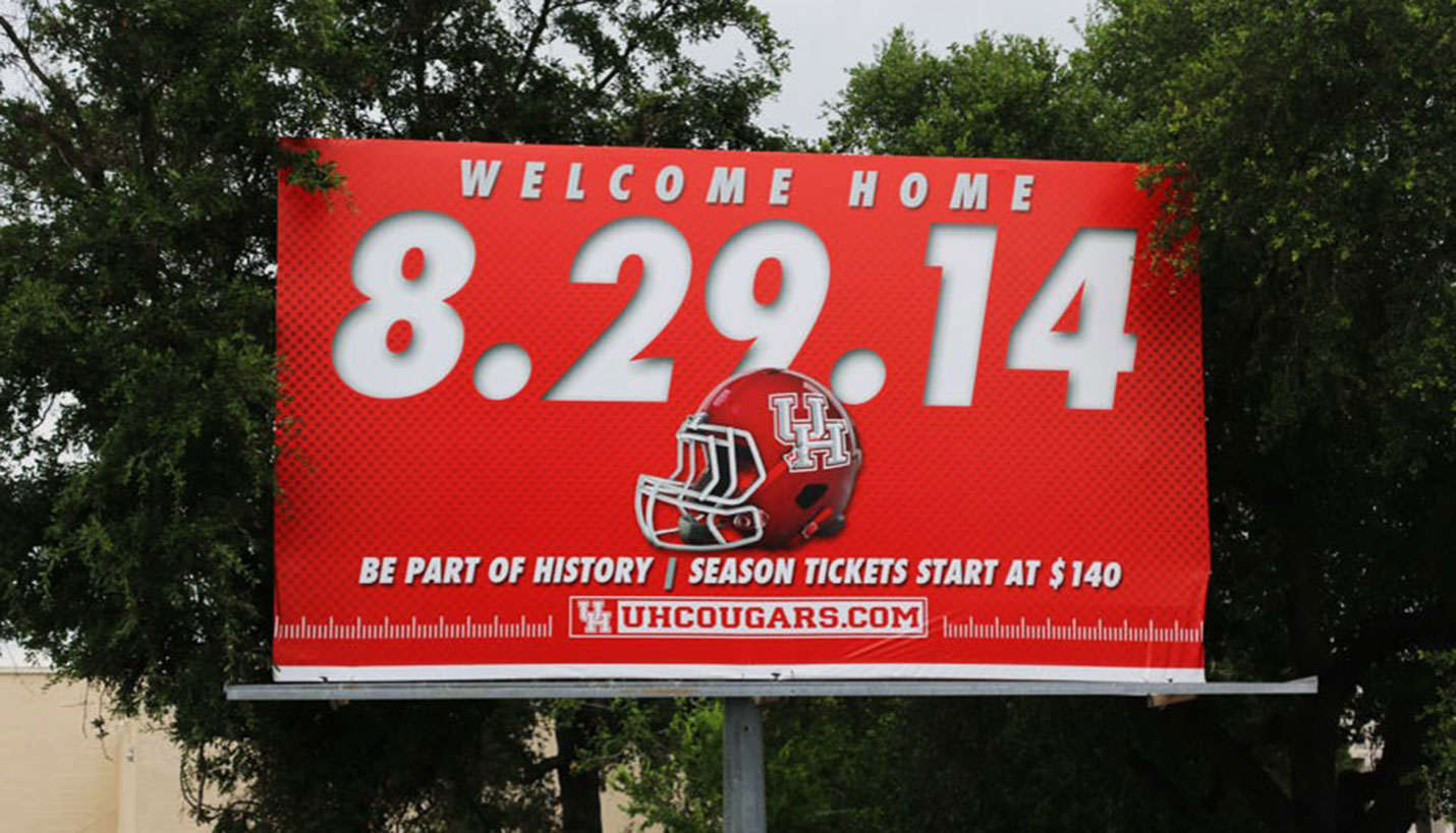 GAME ON! This billboard welcomes visitors to the Cougars' new house, TDECU Stadium on the day of the inaugural game. (08/29/2014) - University of Houston